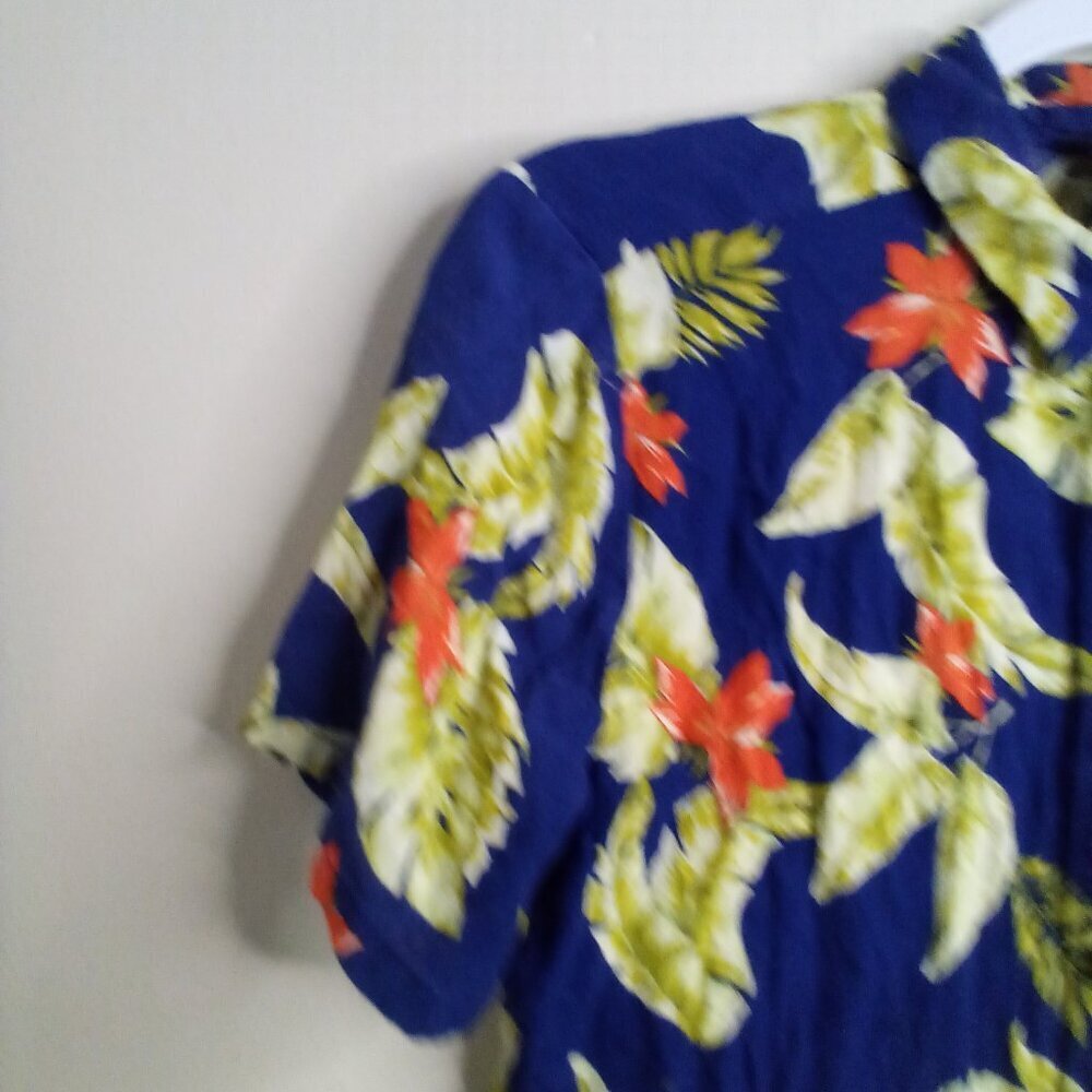 Forever 21 Shirt Women S Button Up Short Sleeve Tropical Hawaiian Blue Yellow - Picture 4 of 15